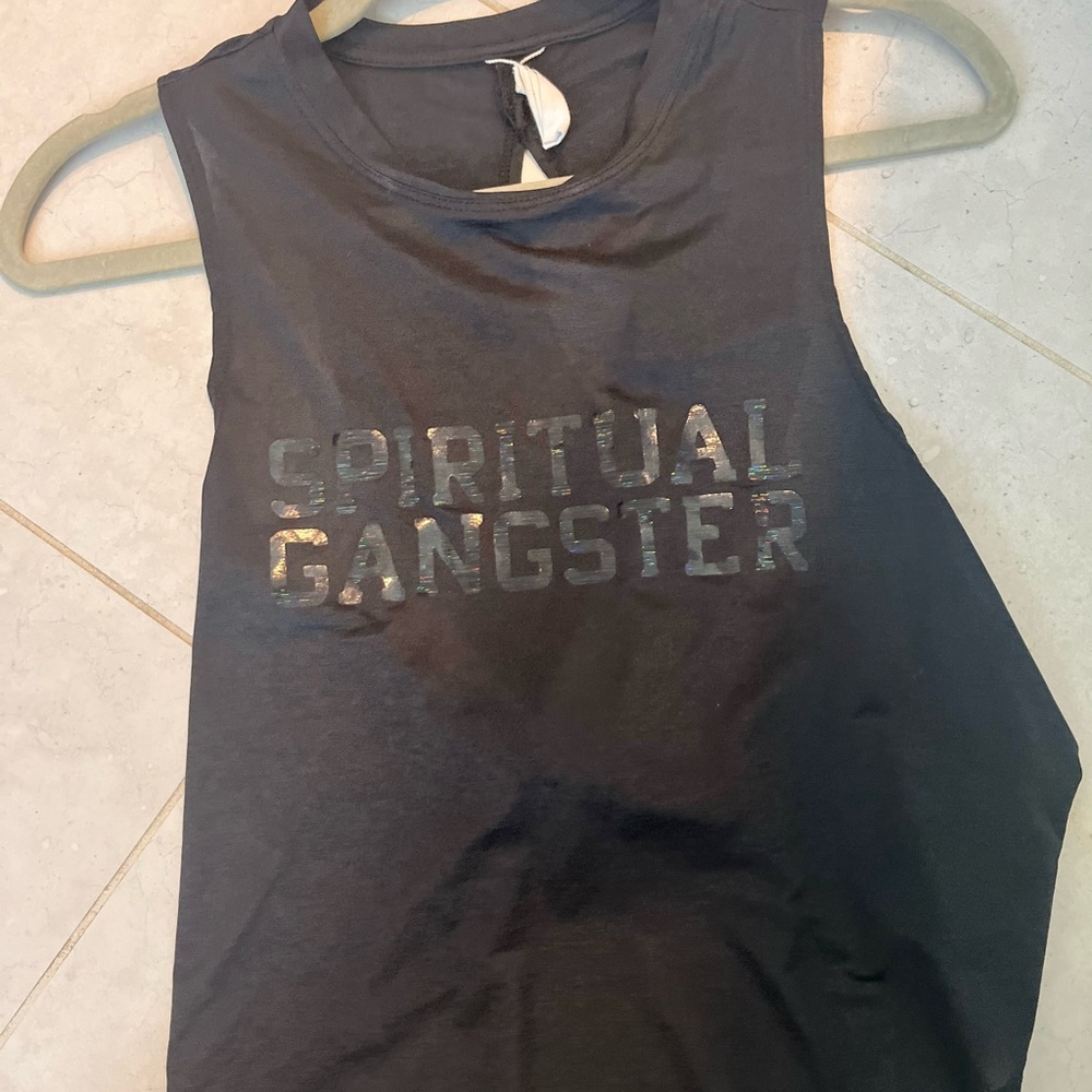 Spiritual gangster crop tank. Black size small. Crosses in the back